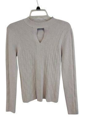 White House Black Market Gray Metallic Sparkly Ribbed Keyhole Sweater Size L